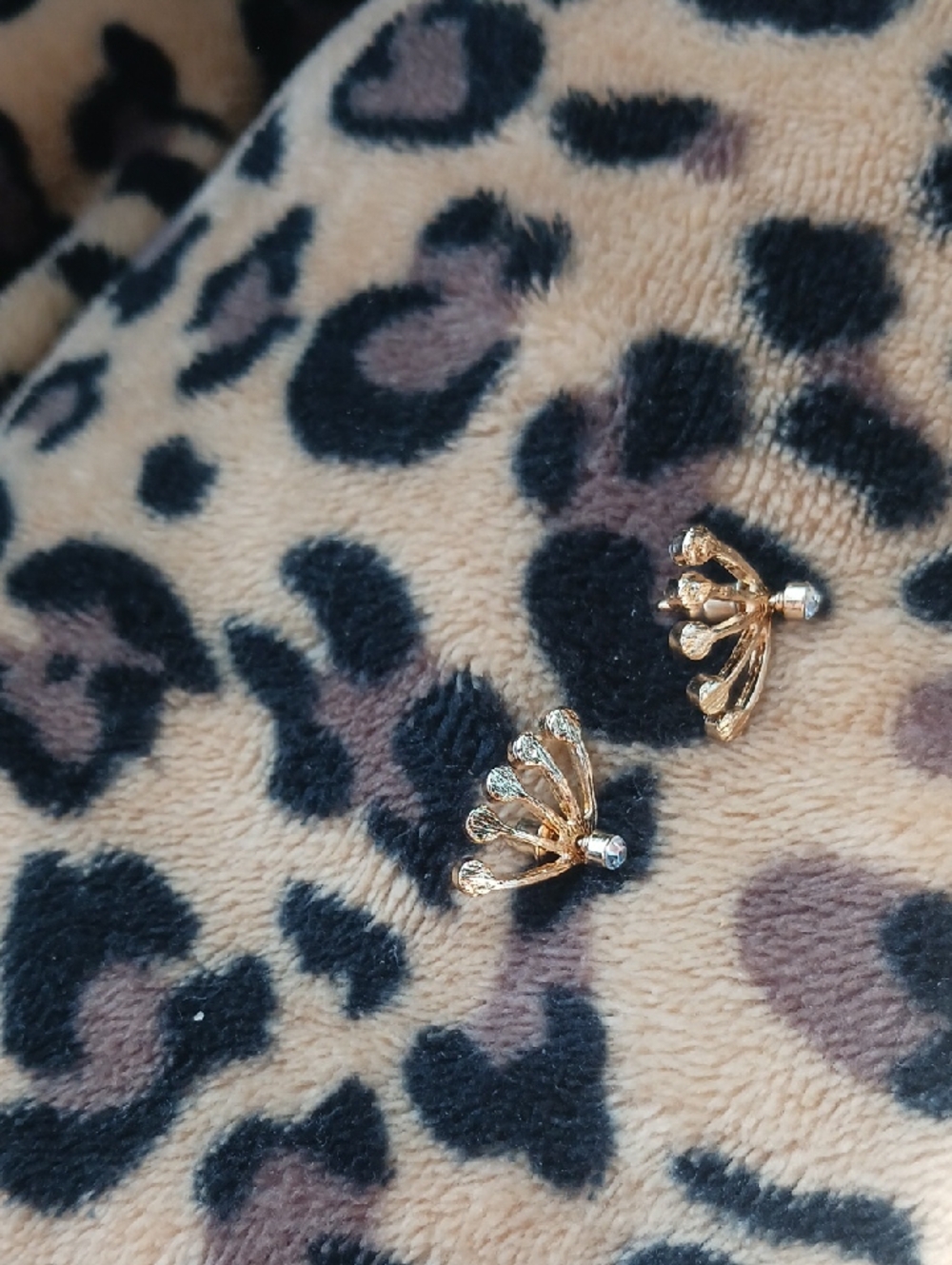 Gold Tone Fan Stud Earrings with Clear Stones - Gold